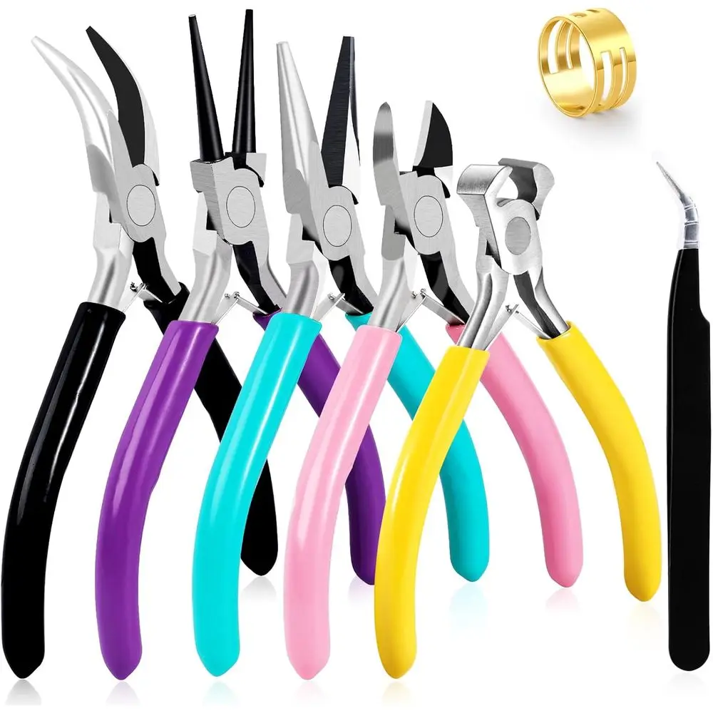 

5-Piece Pliers Set for Jewelry Making: Needle Nose, Chain Nose, Round Nose, Bent Nose, and Wire Cutter
