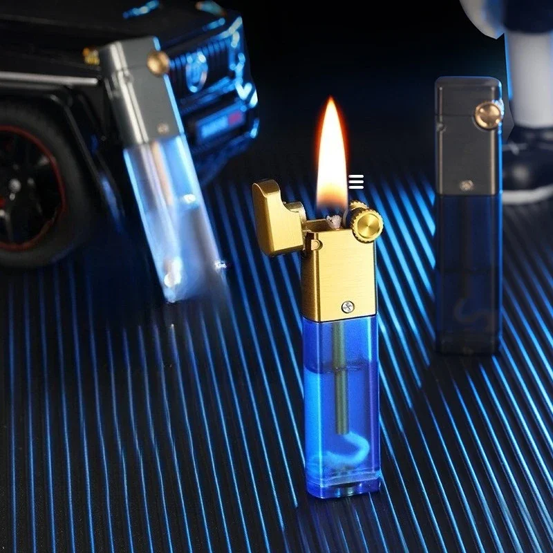 

Portable Grinding Wheel Ignition Classic Open Flame Lighter Visual Transparent Oil Tank Gas Lighter Men's Cigarette Accessories