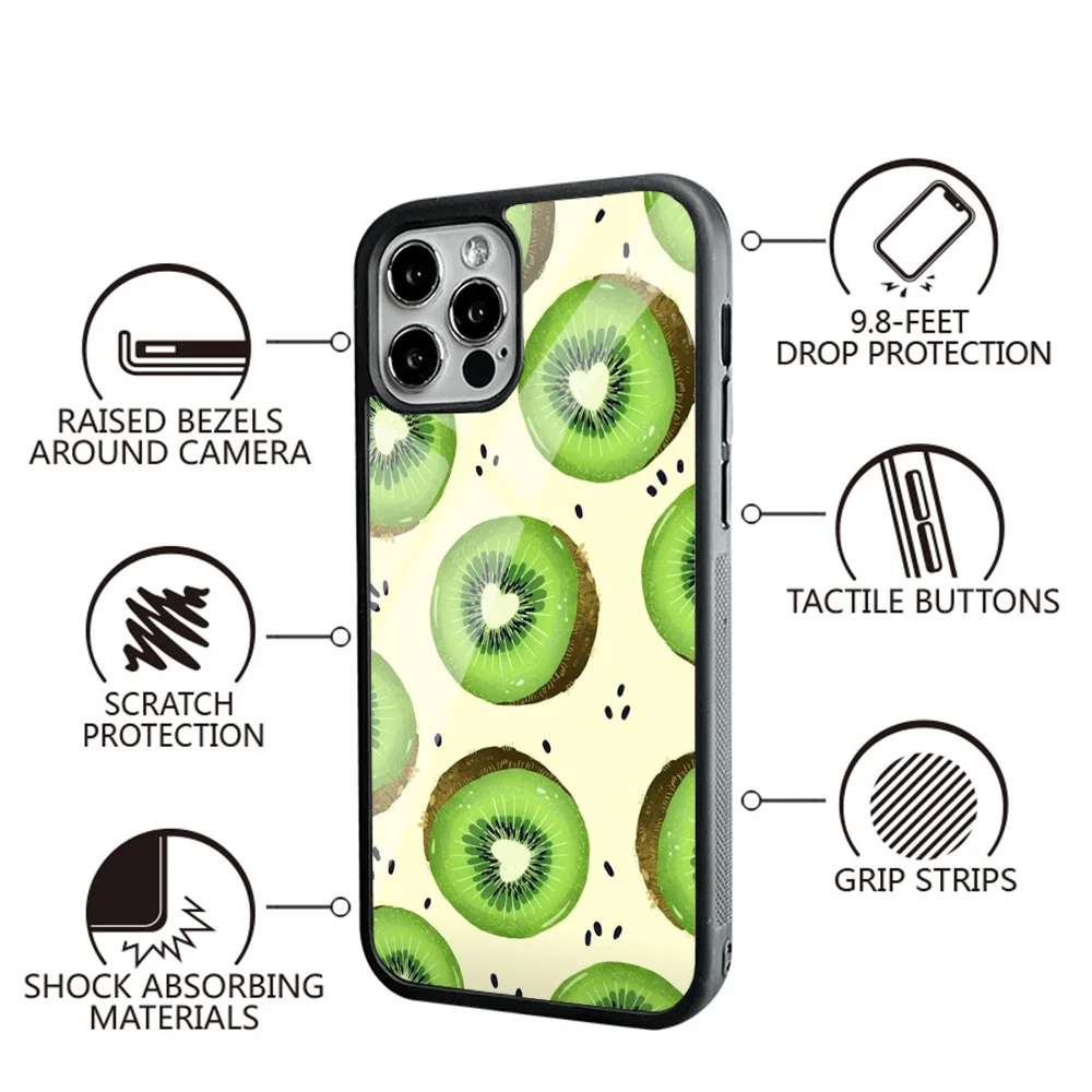 Kiwi Fruit Phone Case For IPhone 11 12 13 14 15 Plus Pro Max Mirror Acrylic PC TPU Cover