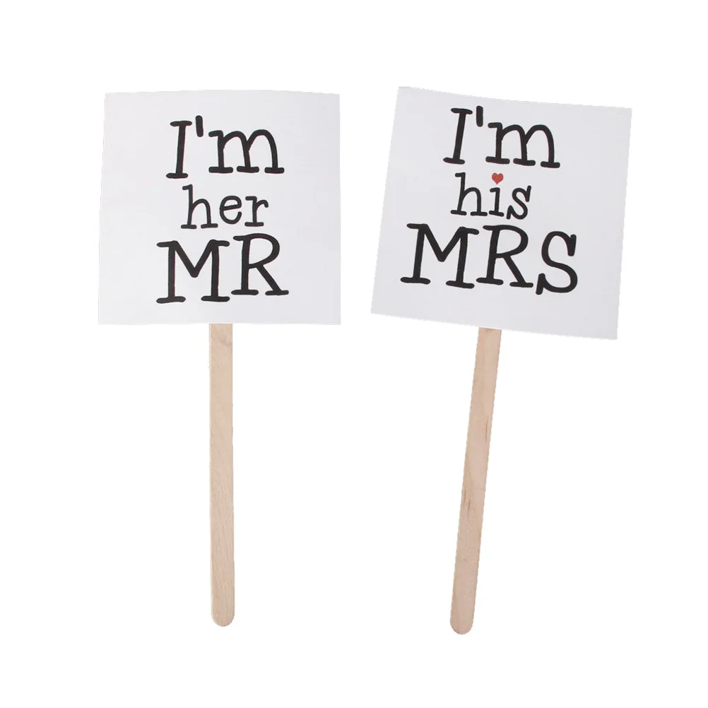 

Mr and Mrs Wedding Party Photo Booth Props 95x95cm Black White Paper Signs on Sticks for DIY Photo Backgrounds Wedding