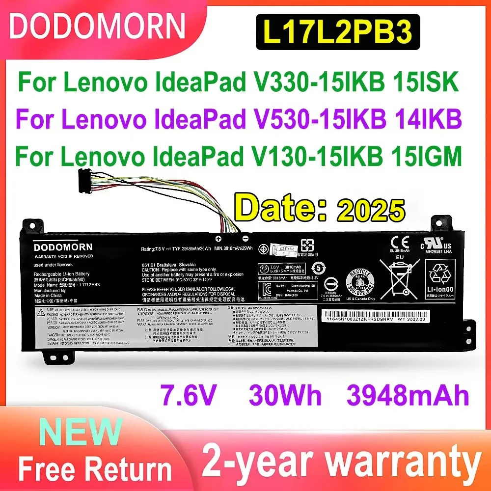 30Wh L17L2PB3 Laptop Battery For Lenovo V130-151KB 15IGM V130-15IKB 81HN V330-14ISK-81AY V530-14IKB 15IKB 3948mAh 2ICP6/55/90