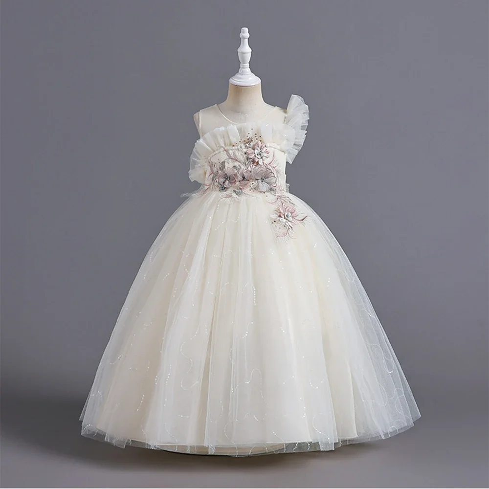 

Girls Elegant Formal Dress Children Flower Princess Party Prom Gown Birthday Festive New Year Dress for Kids 10 12 Years