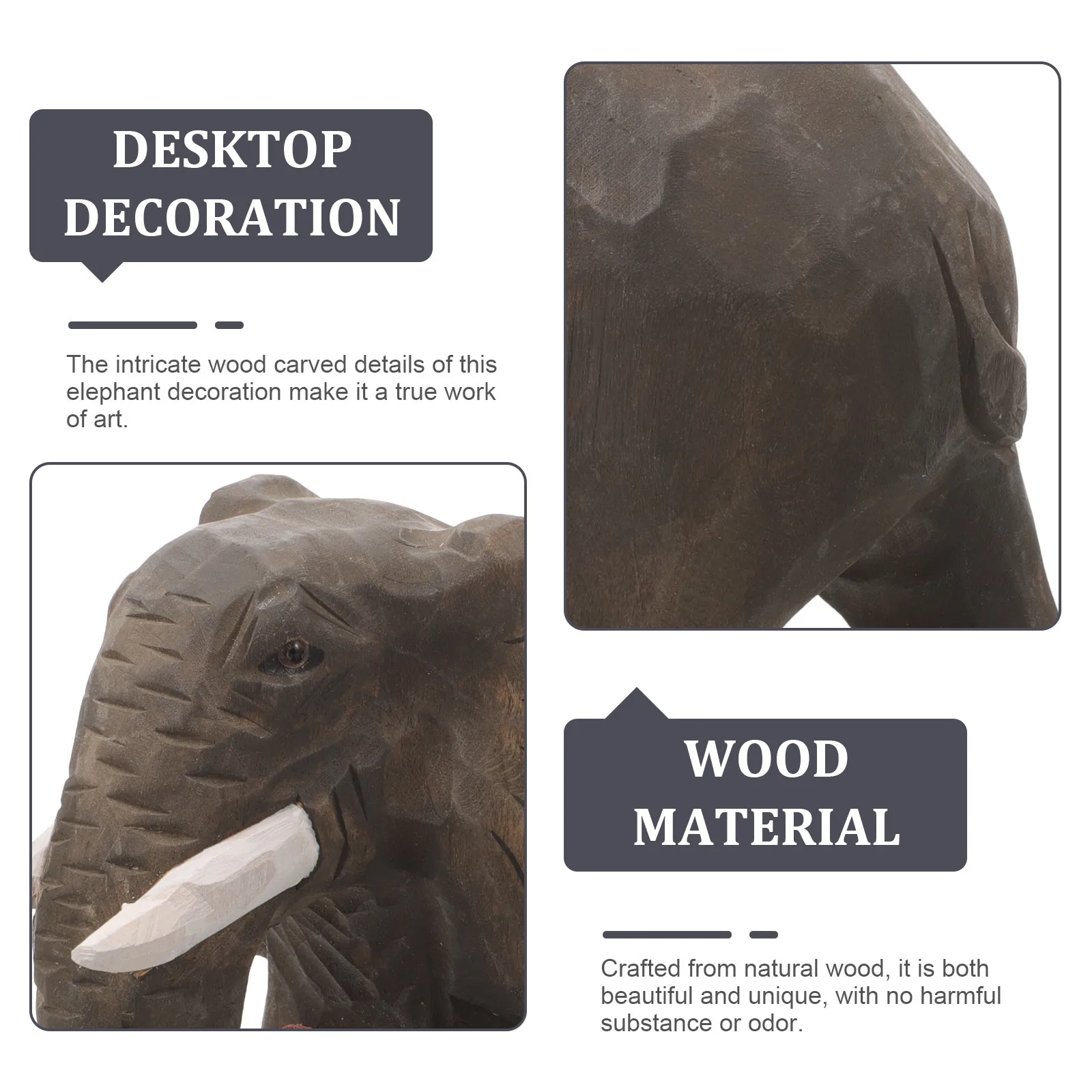 

Delicate Wooden Elephant Shaped Artwork No Harmful Substances Sophisticated Space Accent Elephant Figurine