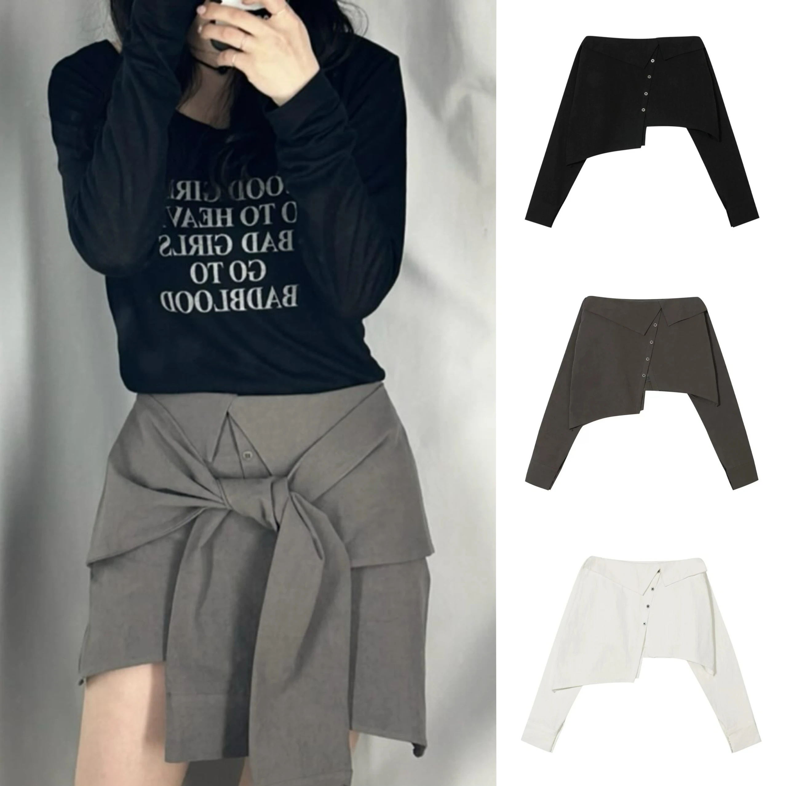 

n Sle Asymmetric Crop Top And ort Skirt Two-Way Wear Design with Button Strap Sexy Girl Korean Sle Cotton Blend