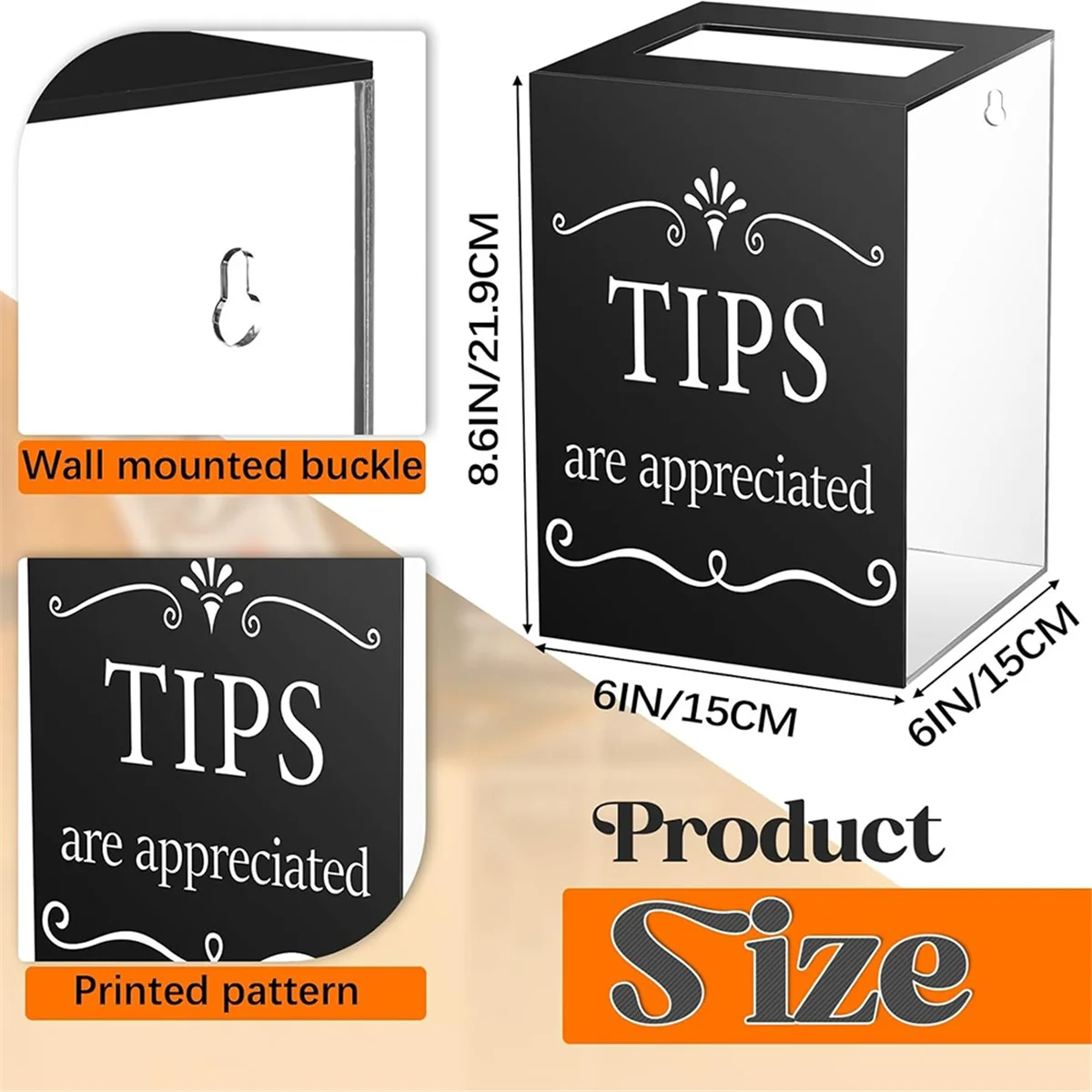 Picture 5: Acrylic Tips Jar for Restaurant Donation Suggestion Box Collection Donation Money Storage Container Raffle Cash Box-A12I