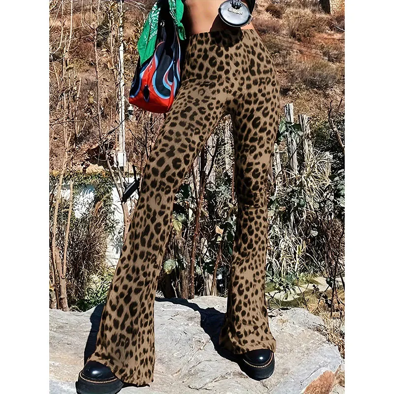 ارتفاع الخصر ليوبارد طباعة متوهج السراويل النسائية التخسيس تنوعا جرس بوت ضيق قاعدة مرنة طبقة السراويل عادية Sle #3