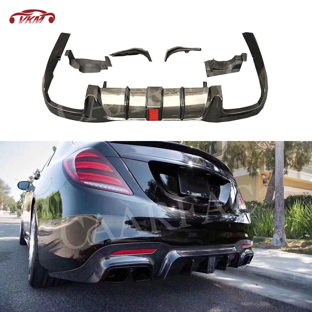 

Carbon fiber Rear Diffuser With Tail Throa for Benz S Class W222 S63 S65 AMG B style 2018 2019 FRP Black Auto Car Decorations