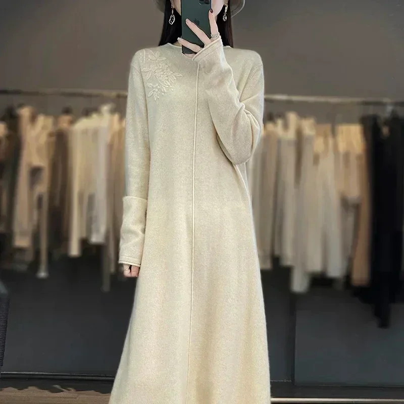 Long Dresses for Women, 100% Cashmere and Wool Knit Jumpers, Lady Pullovers, New Fashion, Winter, NJ01, Hot Sale, 2024