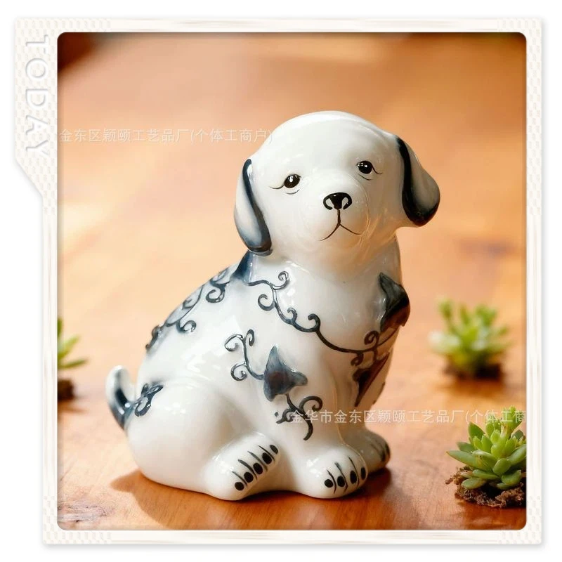 

Фигурки собак и кошек из смолы, светодиодная лампа, сине-белая фарфоровая статуэтка кошки и собаки, креативный декор для дома, для спальни, гостиной, для любителей животных