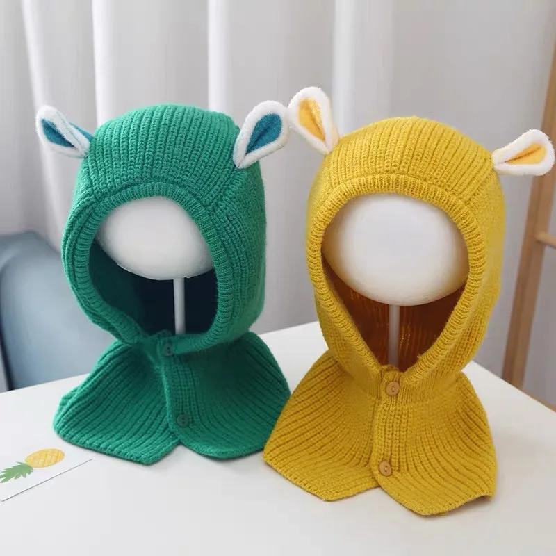 หมวกไหมพรมถักสำหรับเด็กใส่กลางแจ้งหมวกทรงหมีแบบนิ่มสำหรับเด็กผู้หญิงทุกแบบในตัวเดียวหมวกสเวตเตอร์หมวกกันลมหมวกเด็กผู้ชายอายุ2-8ปี