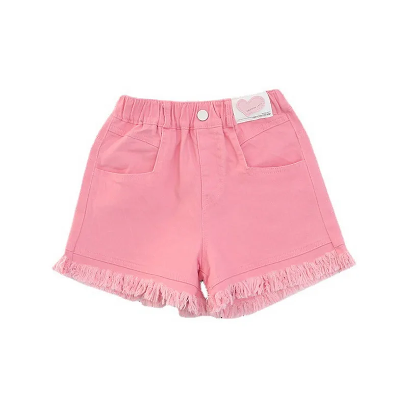 Big Girls Denim Pink White Short Jeans Kids Elastic Waist Shorts Pants Teenager Summer Casual Short Pants 5 7 8 9 11 12 14 Years