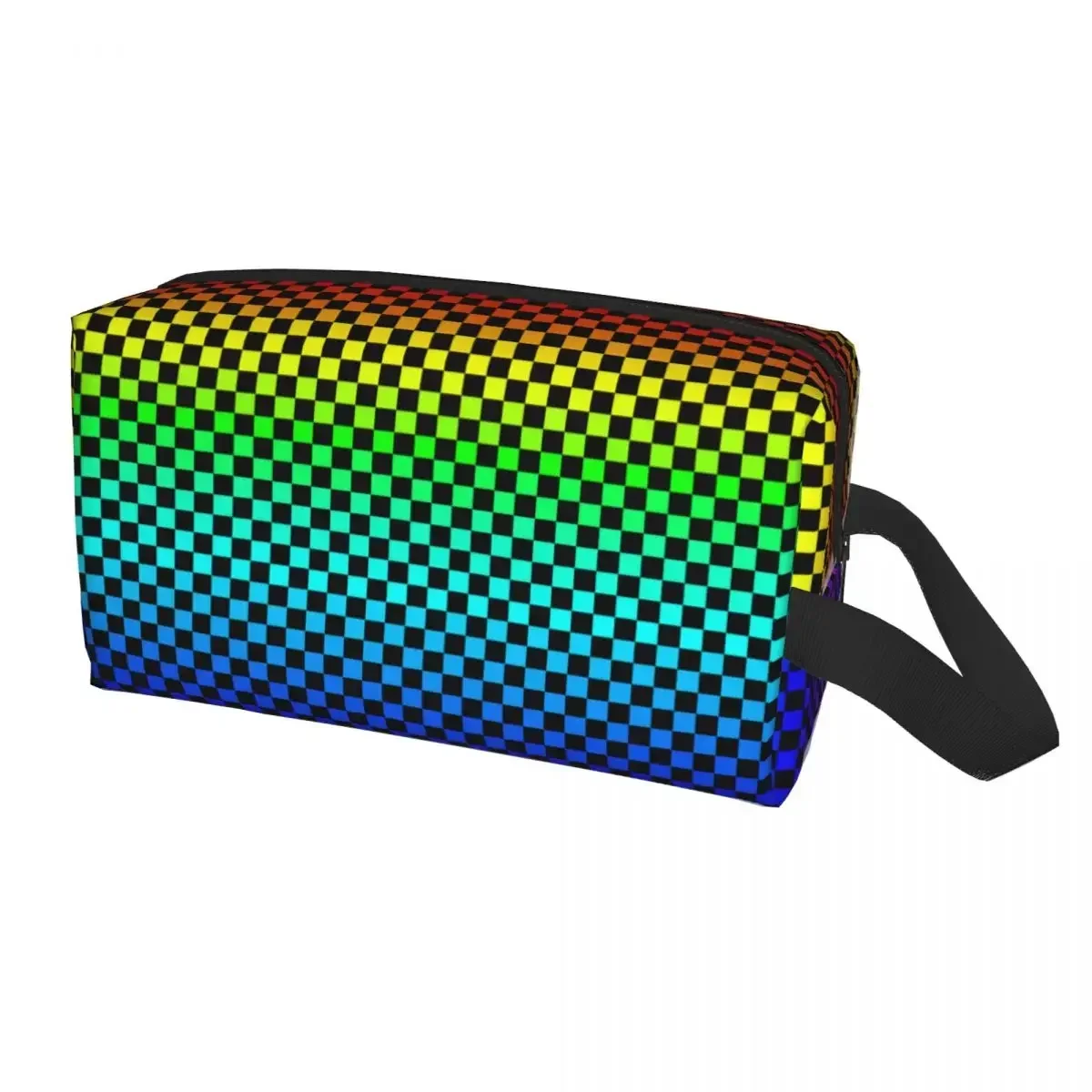 Custom Black And Rainbow Squares Pattern Checkered Flag Makeup Bag for Women Travel Cosmetic Organizer Storage Toiletry Bags Box