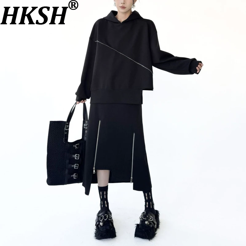 

Женский повседневный комплект HKSH: худи с капюшоном, асимметричный свитшот с молнией, юбка с асимметричным подолом, шикарный тренд, новинка весны 2026, HK19124