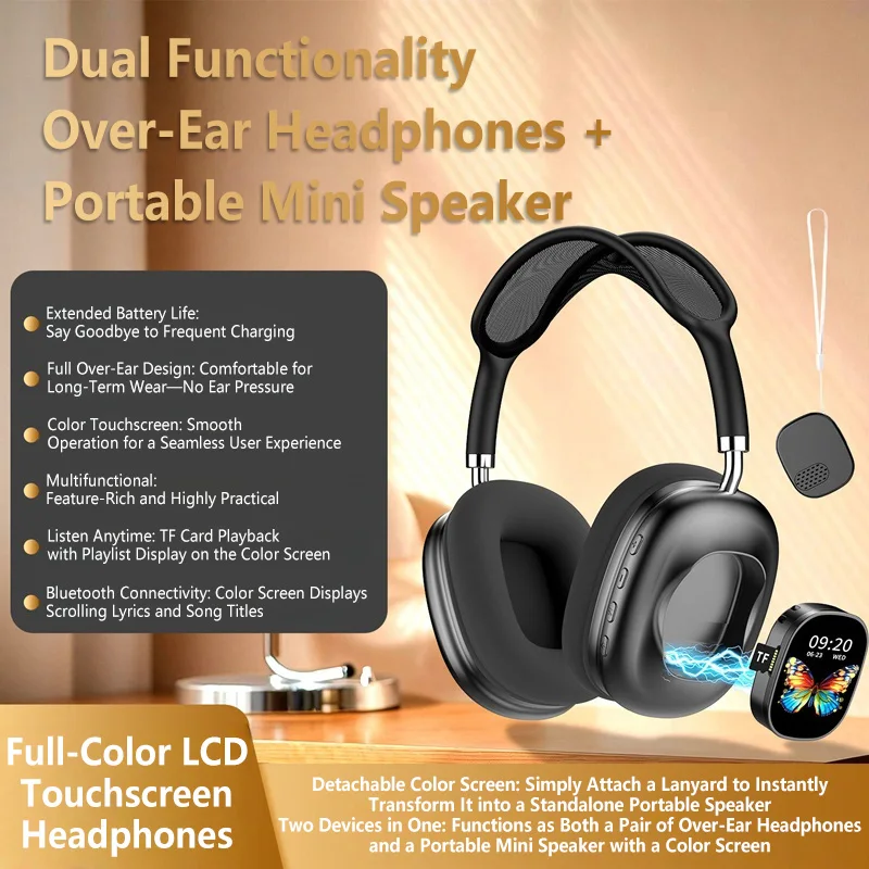 

Беспроводные Bluetooth-наушники 2026 с умным цветным ЖК-экраном, сенсорным управлением и длительным временем автономной работы