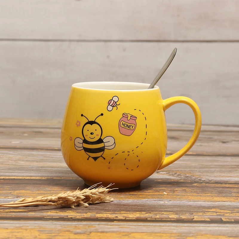 Yellow Bee Pattern Mug, Ceramic Coffee Mug, Drinkware, Ceramics and Pottery Beer Cup, Cups and Mugs, Tea Cups