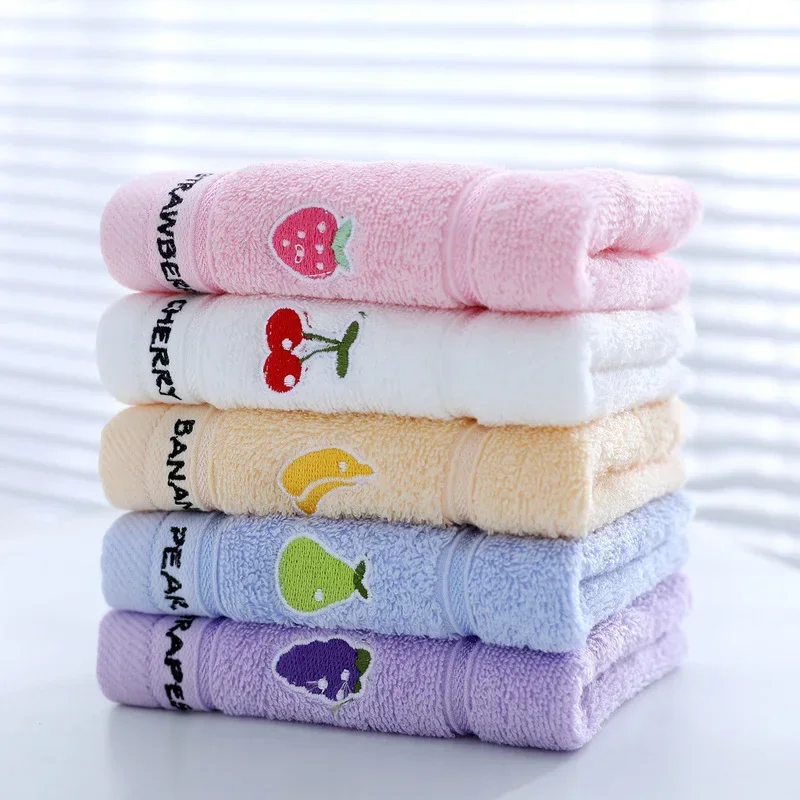 Hot Sale Fruit Animal Embroidered Baby Towel Child Soft Water Absorbent Hair Washing Cleaning Face Towel Pure Cotton Hand Towel