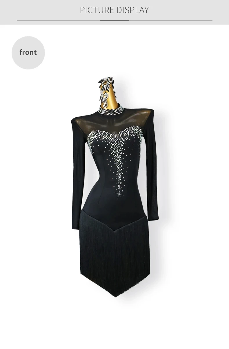Lateinamerikanisches Kleid, Damen-Übungskleidung, Ballsaal-Tanz, für Erwachsene, Partys, Kabarett, Wettbewerbsanzug, Sportkleid, Mädchen, lange Ärmel, Kostüm – Detail 7