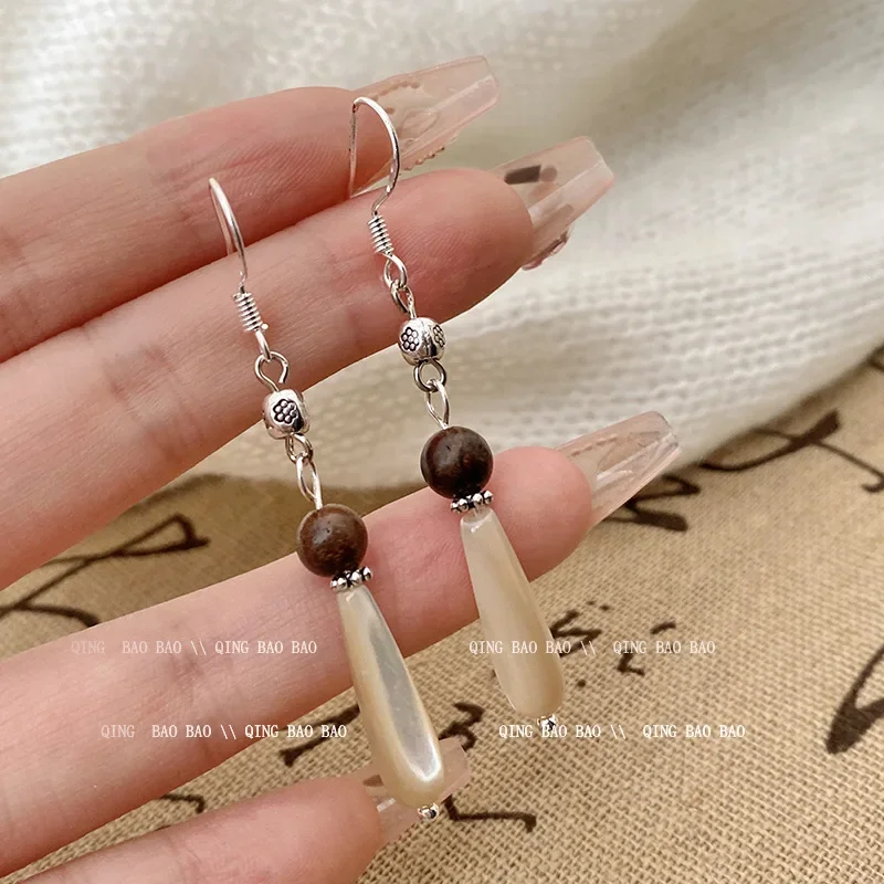 Imitation Natural Stone Curry Brown Earrings Female Fashion Temperament with High Level Sense of Niche Sweet Ear Hook Earrings