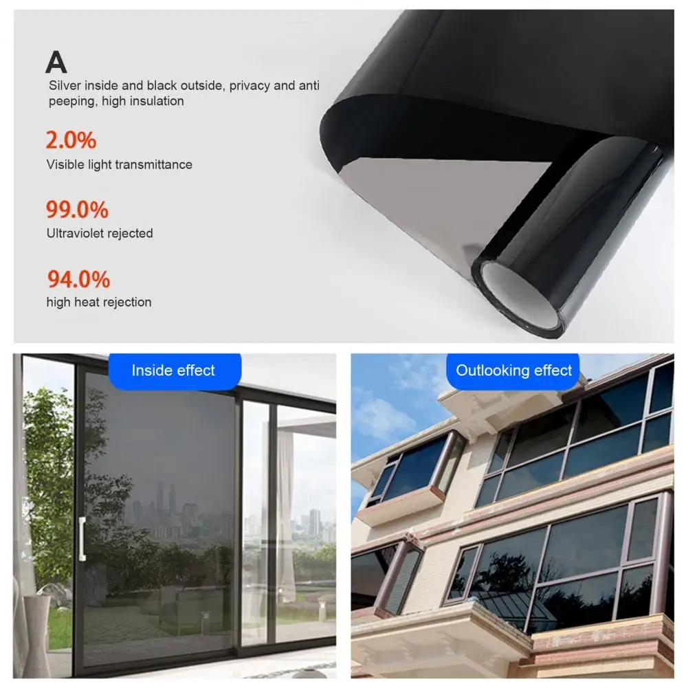 

Sunshade Film Safe Window Film One-way Window Privacy Film Heat Control Impact Resistant Sunshade Protection Pet Material