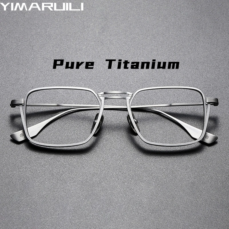 YIMARUILI Fashion Retro Eyewear Ultra Light Luxury Square Glasses Pure Titanium Myopia Optical Prescription Eyeglasses Frame Men