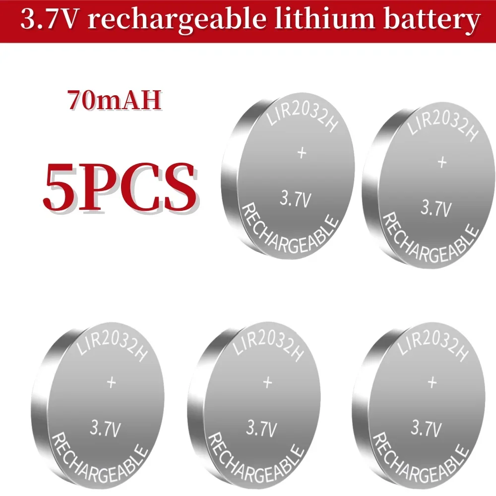 

NEW 5PCS LIR2032H Button Battery 70mAh 2032 3.7V Rechargeable Battery Lithium Cell Coin Batteries for Car Keys with charge