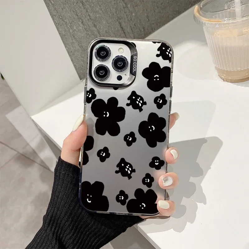 Suitable for IPhone 16 15 14 13 12 11 Pro Max Plus Creative Cute and Wacky Black Flowers All-inclusive Drop-proof Phone Case