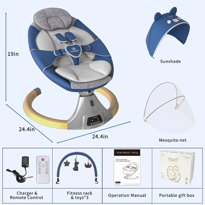 2025 ใหม่เก้าอี้โยกเด็กไฟฟ้าเด็ก Comfort เก้าอี้เด็กตะกร้านอนไฟฟ้า,ฟังก์ชั่นบลูทูธพร้อมมุ้งกันยุง