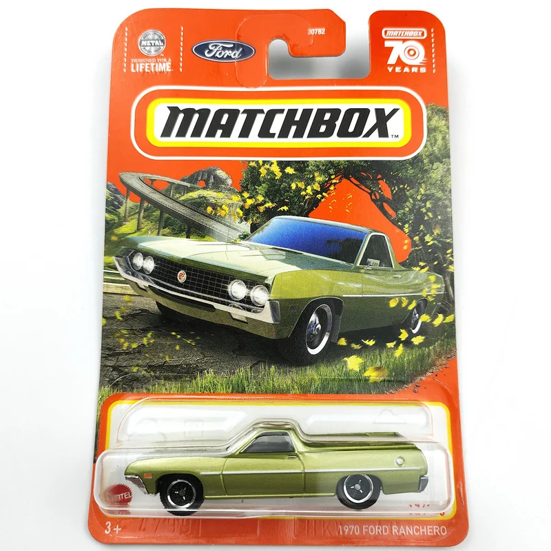 

Спичечный ящик автомобиля 2023 года 1970 FORD RANCHERO 1/64, металлическая литая модель, коллекция игрушечных транспортных средств