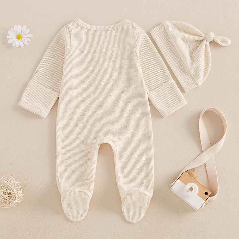 

Infant Winter Warm Romper Solid Color Fleece Long Sleeve Hooded Zipper Jumpsuit with Mittens and Booties