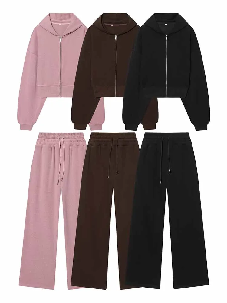 

HH Woman Spring Fashion Long Sleeves Round Neck Hooded Sweatshirt + Mid-Rise Elasticity Trousers Female Casual Two Piece Set