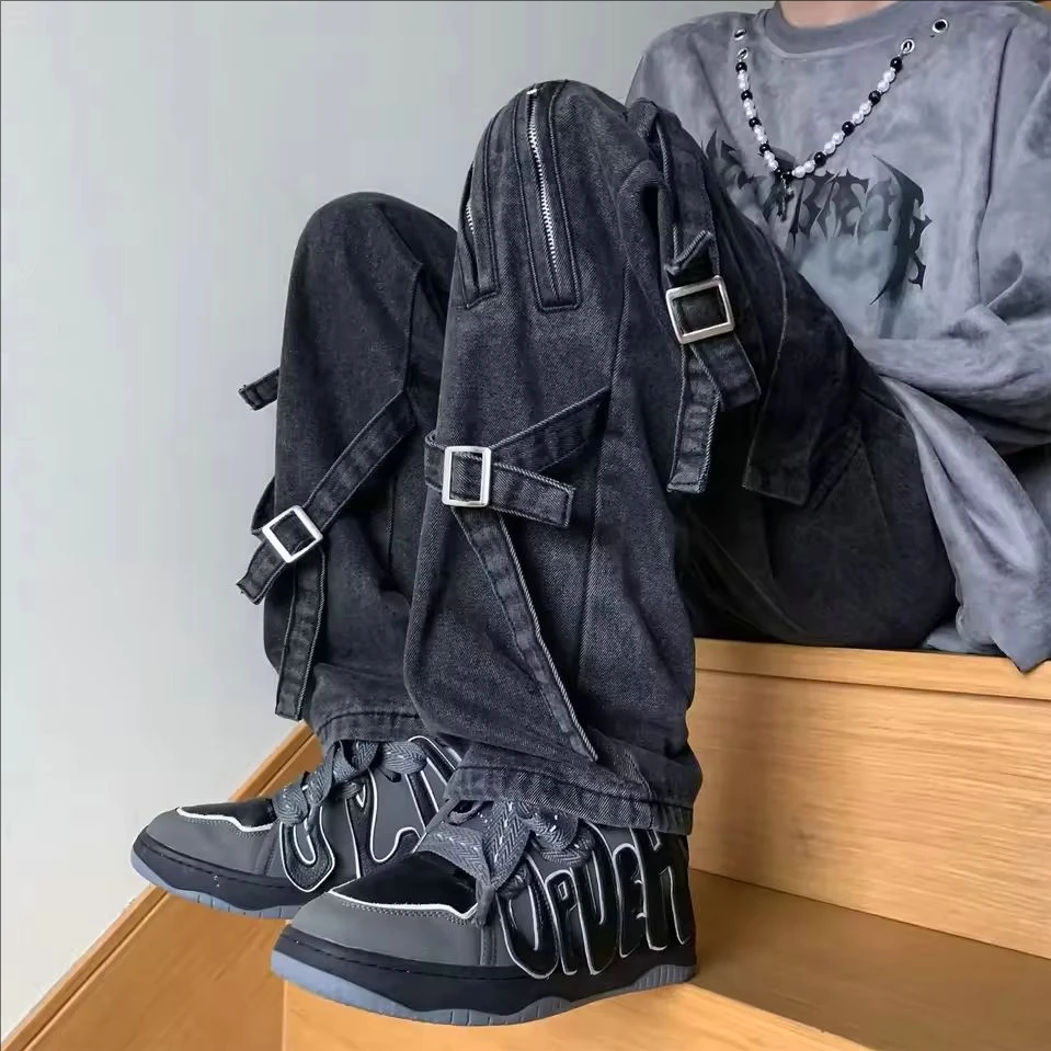Men's Baggy Jeans Fashion Loose Straight Jean Retro Cross Print Trousers Hip Hop Pants 2024 Male Streetwear Y2k Clothings