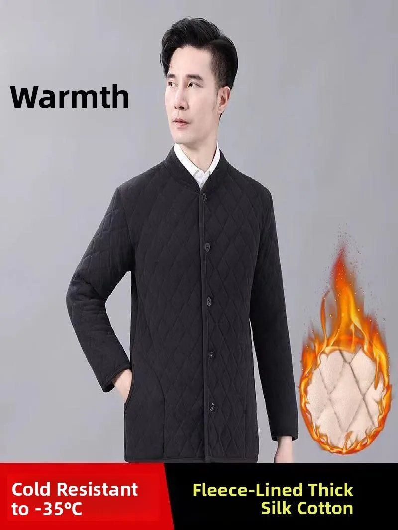 

Kadeen Men's Thiened Cotton Jaet Winter Warm Loose Top for Middle-Aged And ly Long Sve Stand Collar Coat