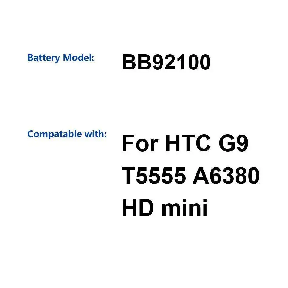 

Аккумулятор мобильного телефона для HTC G9 T5555 A6380 HD Mini, высокая производительность, 1200 мАч, замена премиум-класса BB92100