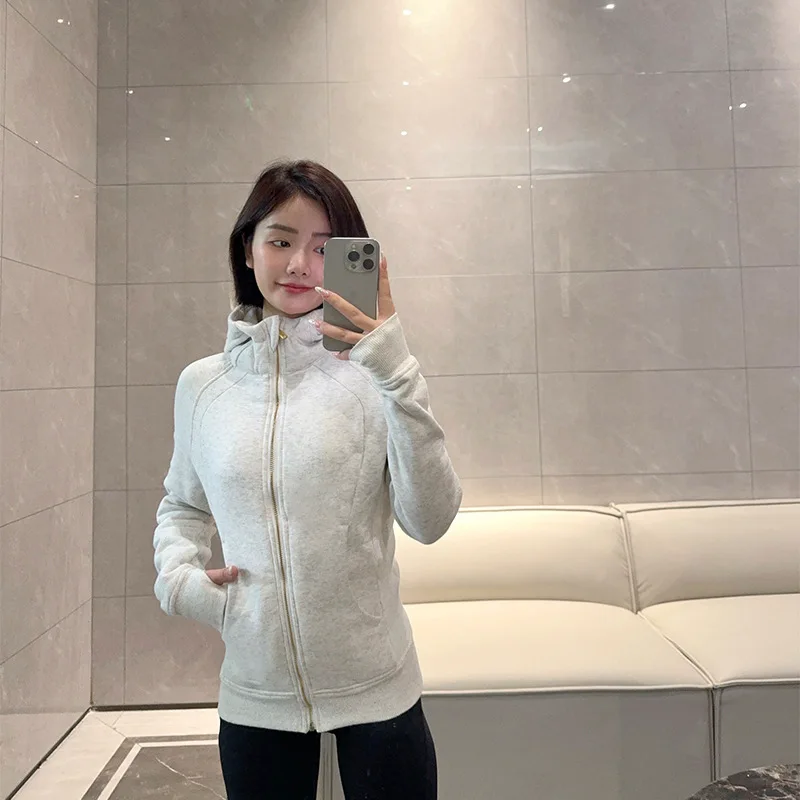 لولو سكوبا اليوغا اللياقة البدنية فضفاضة كاملة البريدي الصوف مقنعين البلوز نصف البريدي سترة رياضية عارضة الكورية نمط طويلة الأكمام القطن #4