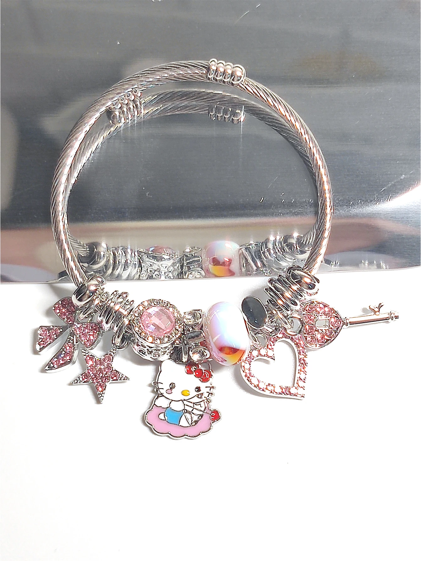 Hello Kitty Charms Bracelet Fashion Trendy Girl Y2K Bangles KT Cat Crystal Beads Hand Chains For Women Wedding Jewerly