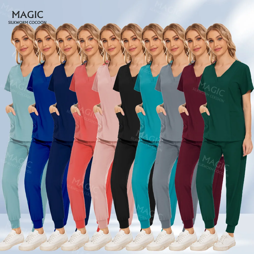 

Pet Grooming Institution Scrubs Set High Quality Spa Uniforms Medical Suits Unisex V-Neck Dentist Work Clothes Scrubs Tops Pants