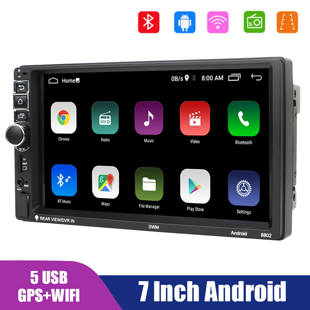 

GPS Bluetooth WIFI Hands-free 7 Inch FM Receiver 2 Din Car Radio TF 5-USB Android 10.1 Head Unit Multimedia Player