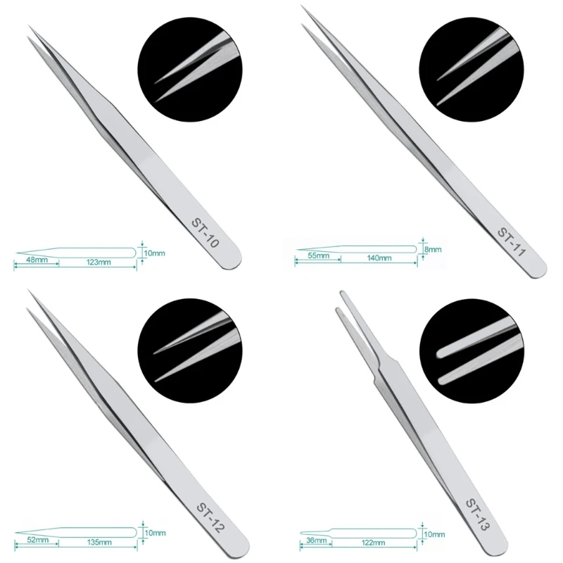 Medical Tools Tweezers Stainless Steel Anti-Iodine Long Forceps 12-14CM Straight Head Elbow Tweezers Set Stainless Steel