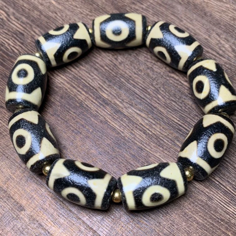 

Rare Nature Tibetan 3 Eyes Dzi Bead Bangle Bracelets Chalcedony Magical Energy Bless Wealth Money Talisman