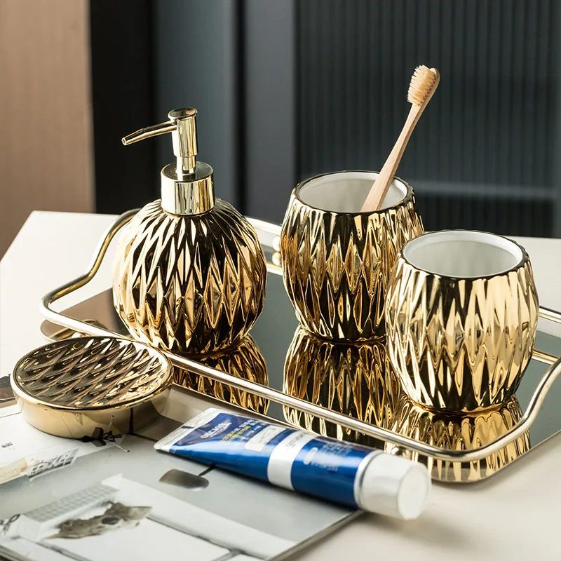 

American Ceramic Bathroom Wash lotion Bottle Mouthwash Cup Soap Dish Kit Bathroom Supplies Ceramic Ornaments soap dispenser