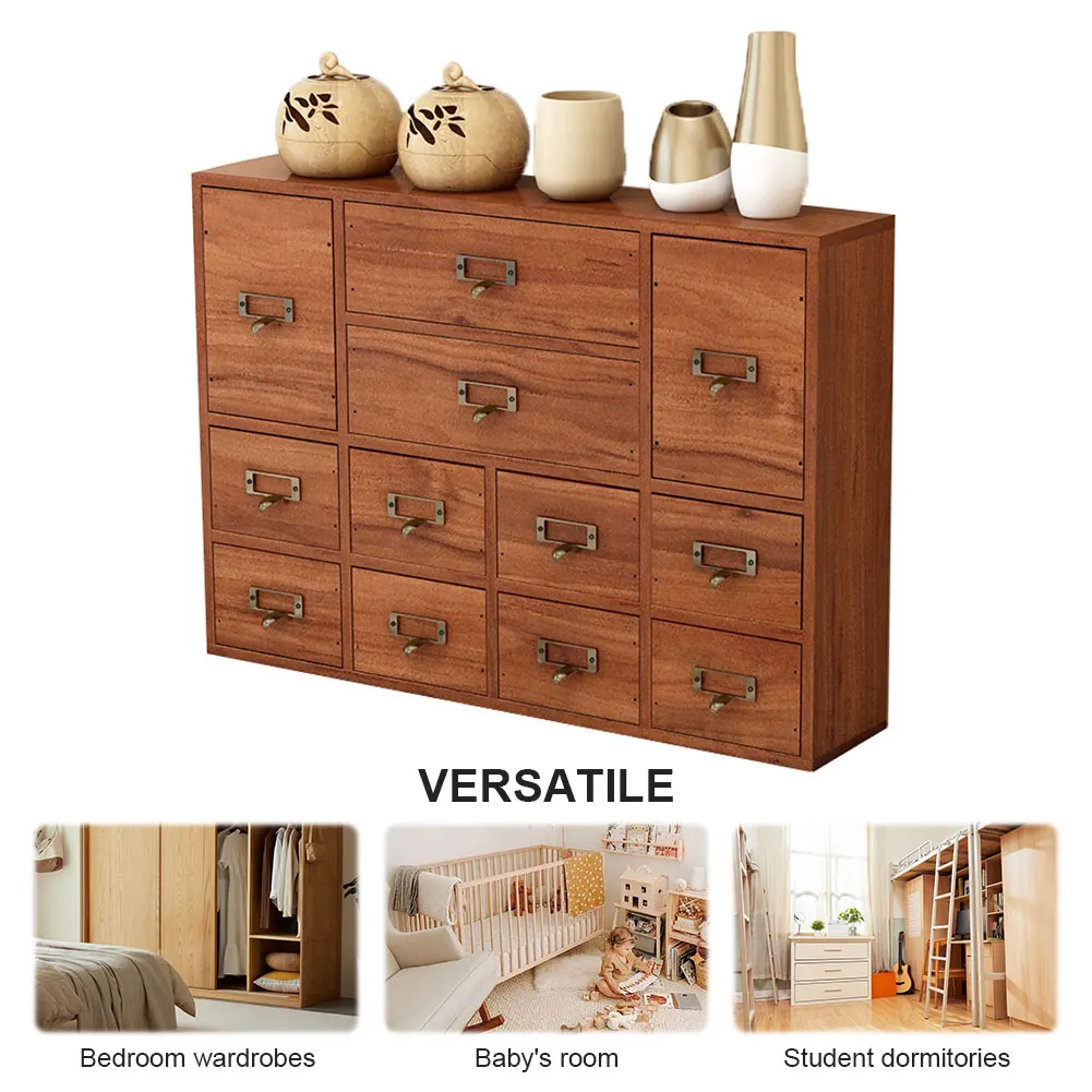 

12 Drawer Desk Drawer Organiser with Label Slot & Metal Handle Small Stationery Storage Rack Library Card Catalog Cabinet