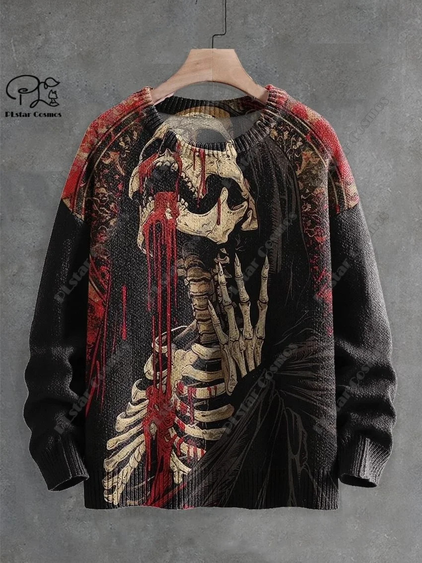 3D-печать на Хэллоуин, индивидуальная серия, ужас, призрак, череп, ведьма, черный кот, узор, уродливый свитер, уличный повседневный зимний свитшот W-4