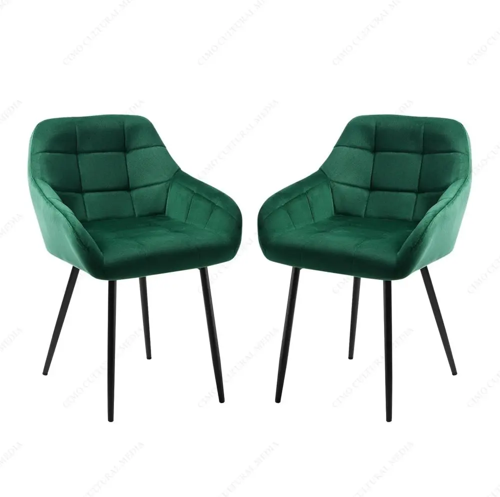 Set of 2 Dining Room Chairs w/ Armrests Velvet Green Kitchen Chairs Upholstered Chairs Modern Living Room Chairs w/ Backrest