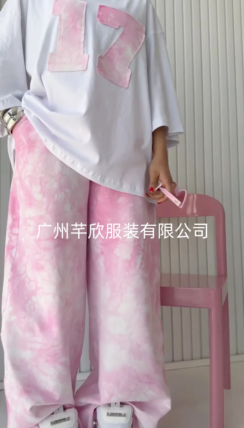 อเมริกันY2Kสาวร้อนหลวมแขนสั้นเสื้อยืดชุด 2025 ฤดูใบไม้ผลิและฤดูร้อนใหม่ผู้หญิงTie-Dyeชุดลําลองสบายๆ