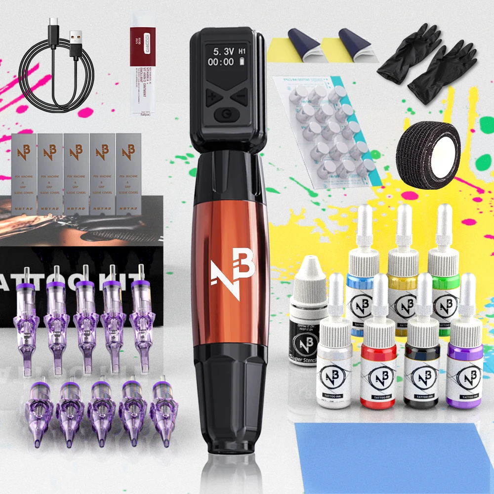 

Tattoo gun kit, tattoo gun set contains 10 tattoo cartridge needles, tattoo ink, complete tattoo kit for tattoo beginners and tattoo artists