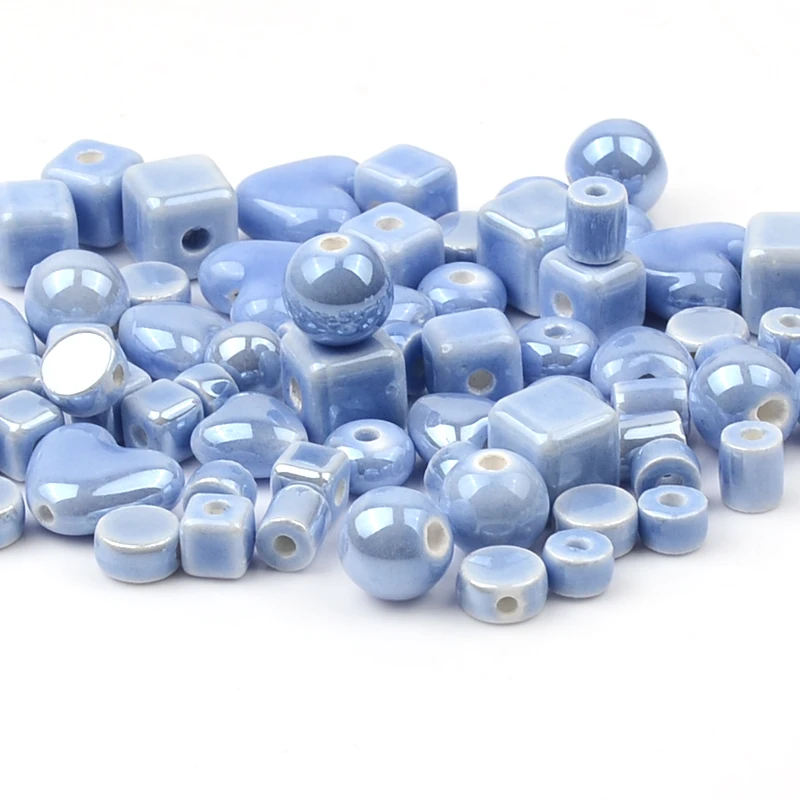New Light blue Series Mixed Ceramic Beads Round，Square，Oblate Loose Beads For Jewelry Making Bracelet Necklace Pendant