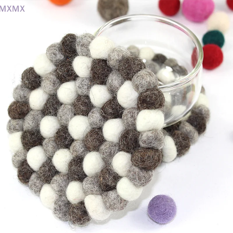 Colorful Round Felt Ball Coasters Handmade Wool Felt Coasters Placemats Insulated Placemats Pot Holders Kitchen Accessories
