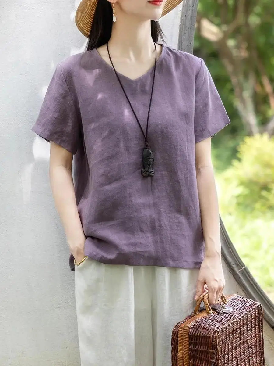 camiseta-de-algodao-e-linho-de-manga-curta-feminina-estilo-novo-de-verao-camisa-curta-com-bolso-e-lenco-elegante-e-moderna