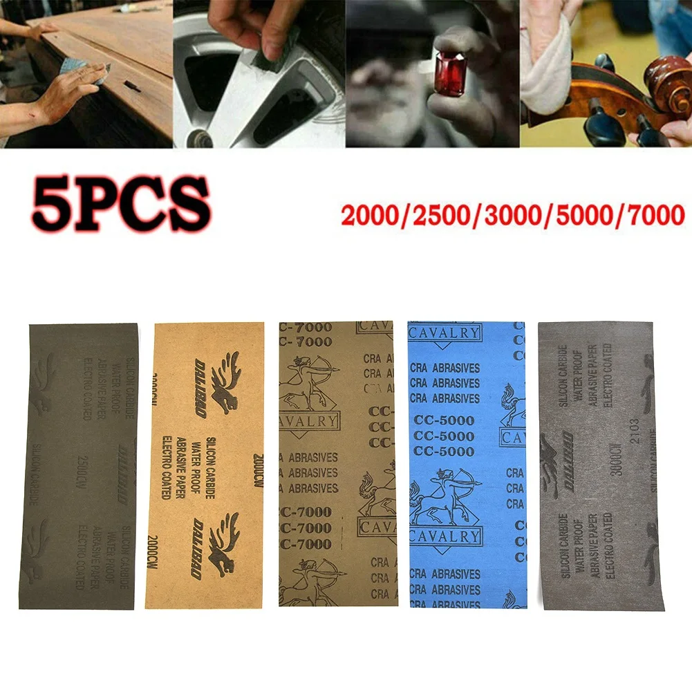 Sanding Paper Sandpaper Waterproof 5pcs For Wood Metal Polishing 2000/2500/3000/5000/7000 Grit Practical Sanding