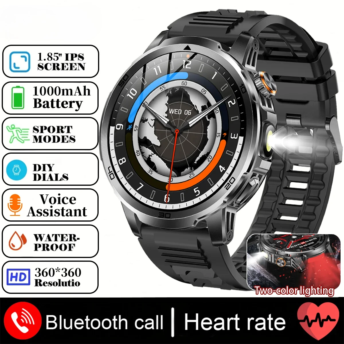 

Смарт-часы XIAOMI 2026 Military 1.85 дюйма для мужчин, спортивный фитнес-трекер, аккумулятор 1000 мАч, водонепроницаемость IP69K, HD-звонки, браслет для мужчин